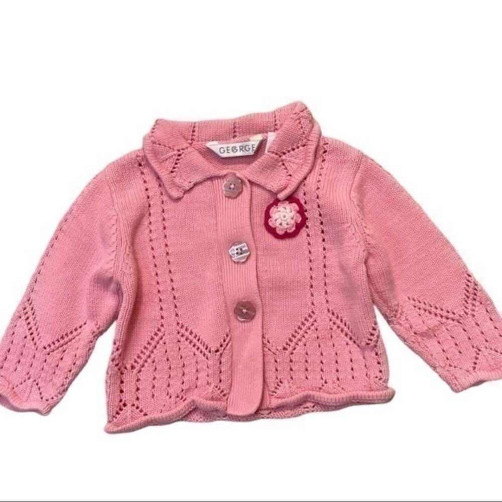 Pink Crochet Knit Sweater Jacket Baby Girls Size 12 Months
